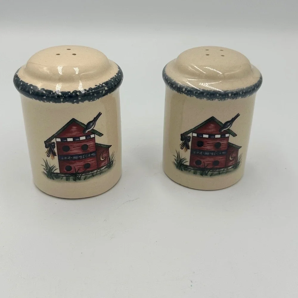 Stoneware Birdhouse Salt Pepper Shakers Set Pottery Country‎ Farmhouse Decor